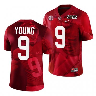 Men's Alabama Crimson Tide #9 Bryce Young 2022 National Championship Crimson NCAA Decisive Highlights White College Football Jersey 2403BLCW7